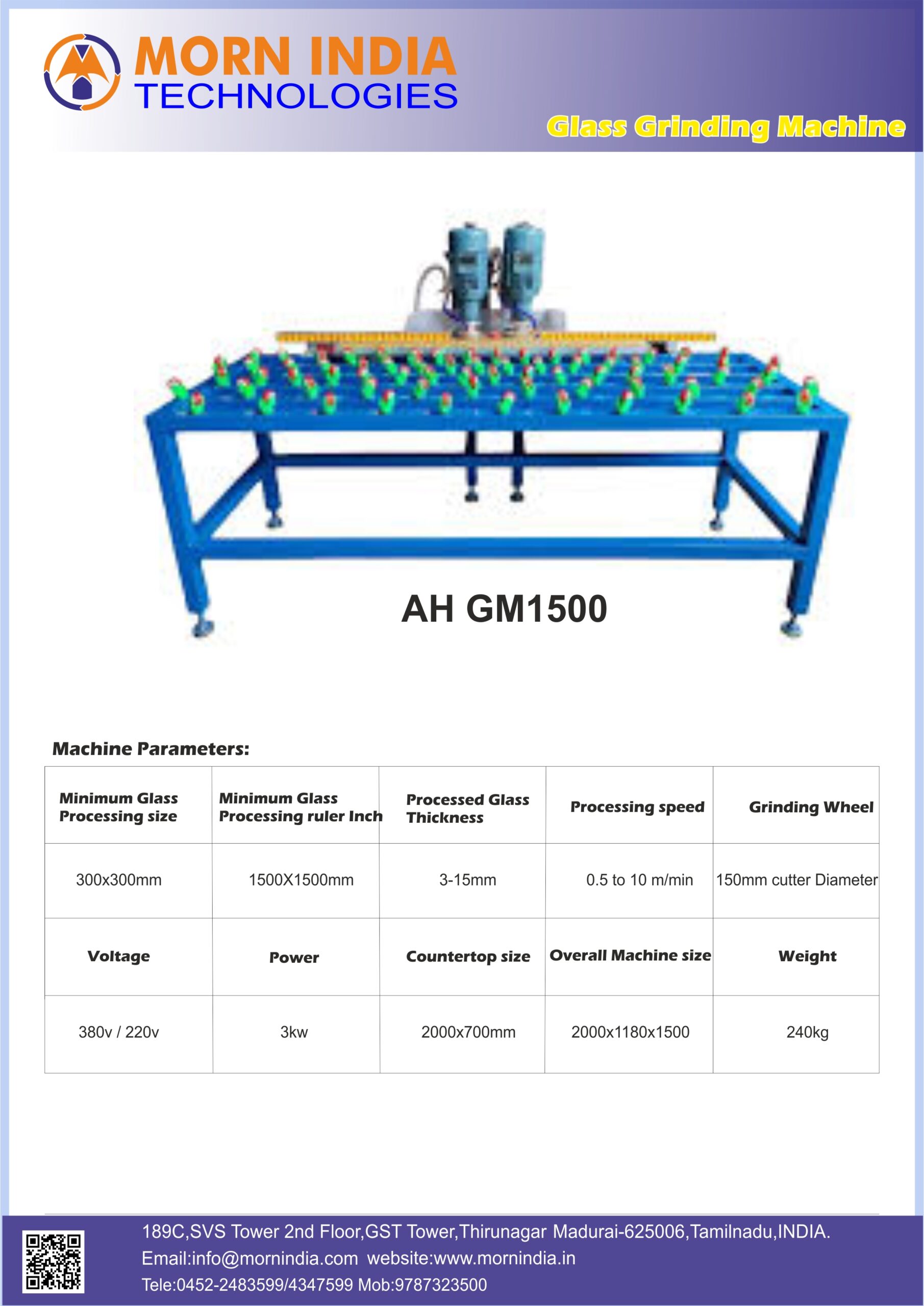 Glass Edge Grinding Machine AH GM1500 specifications